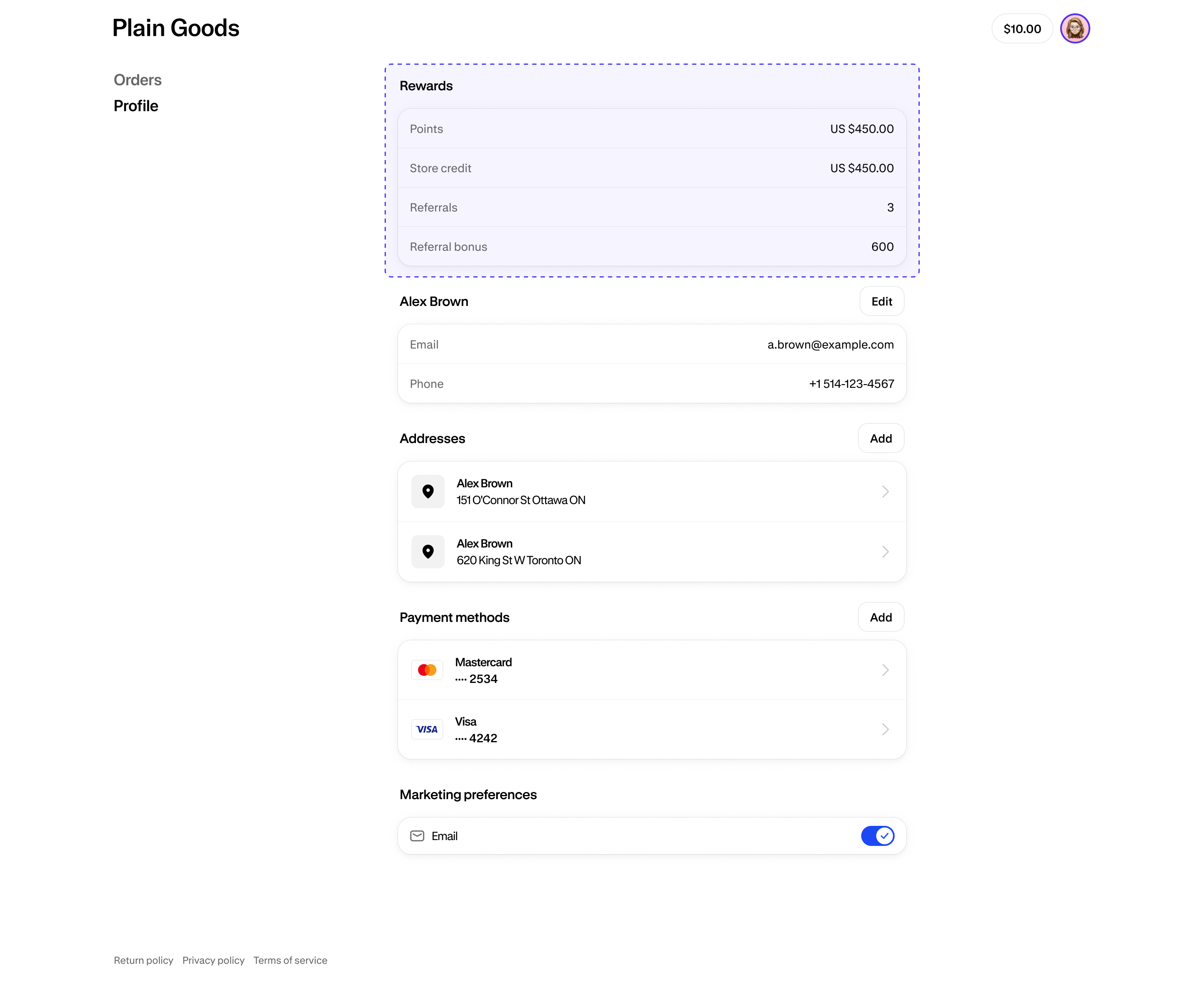 A preview of the loyalty app inline extension rendered in the customer Profile page.