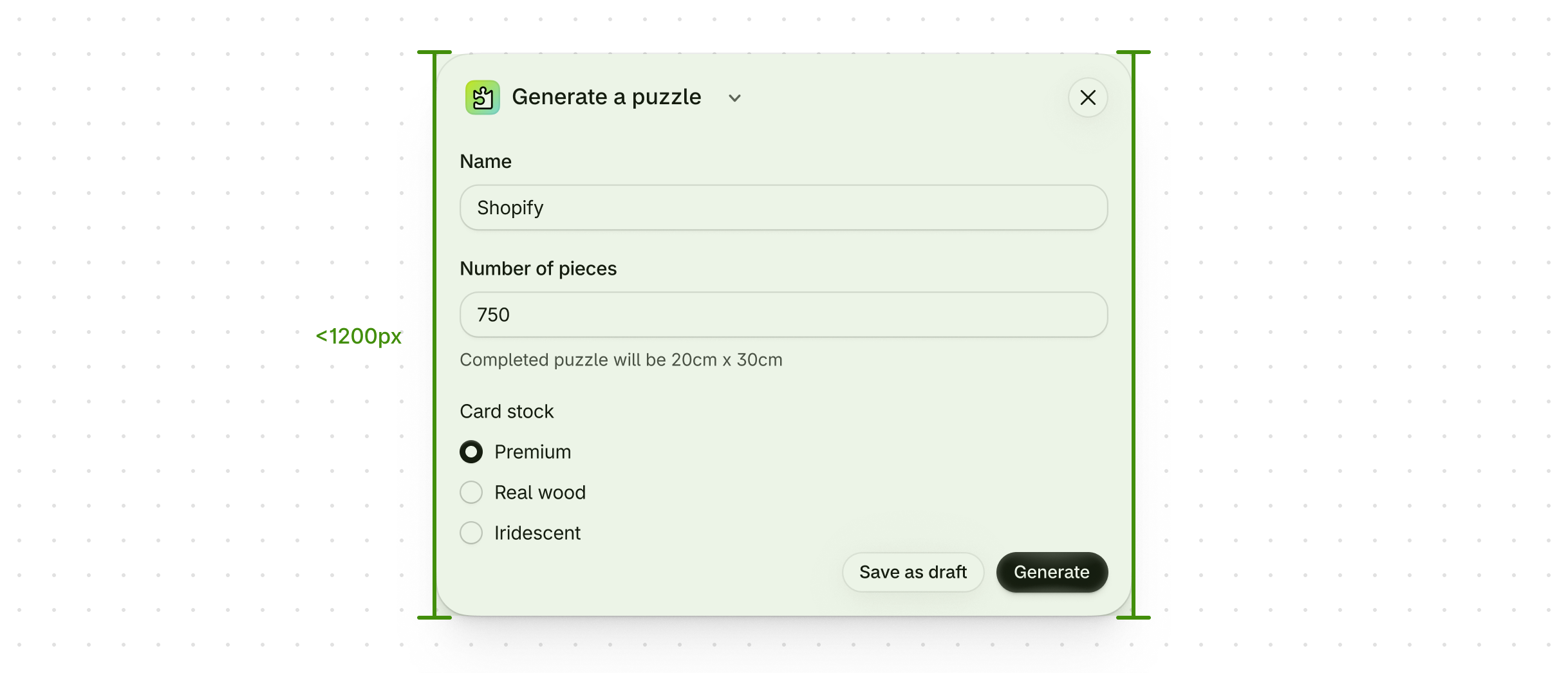 An app block modal with height guidelines overlayed.