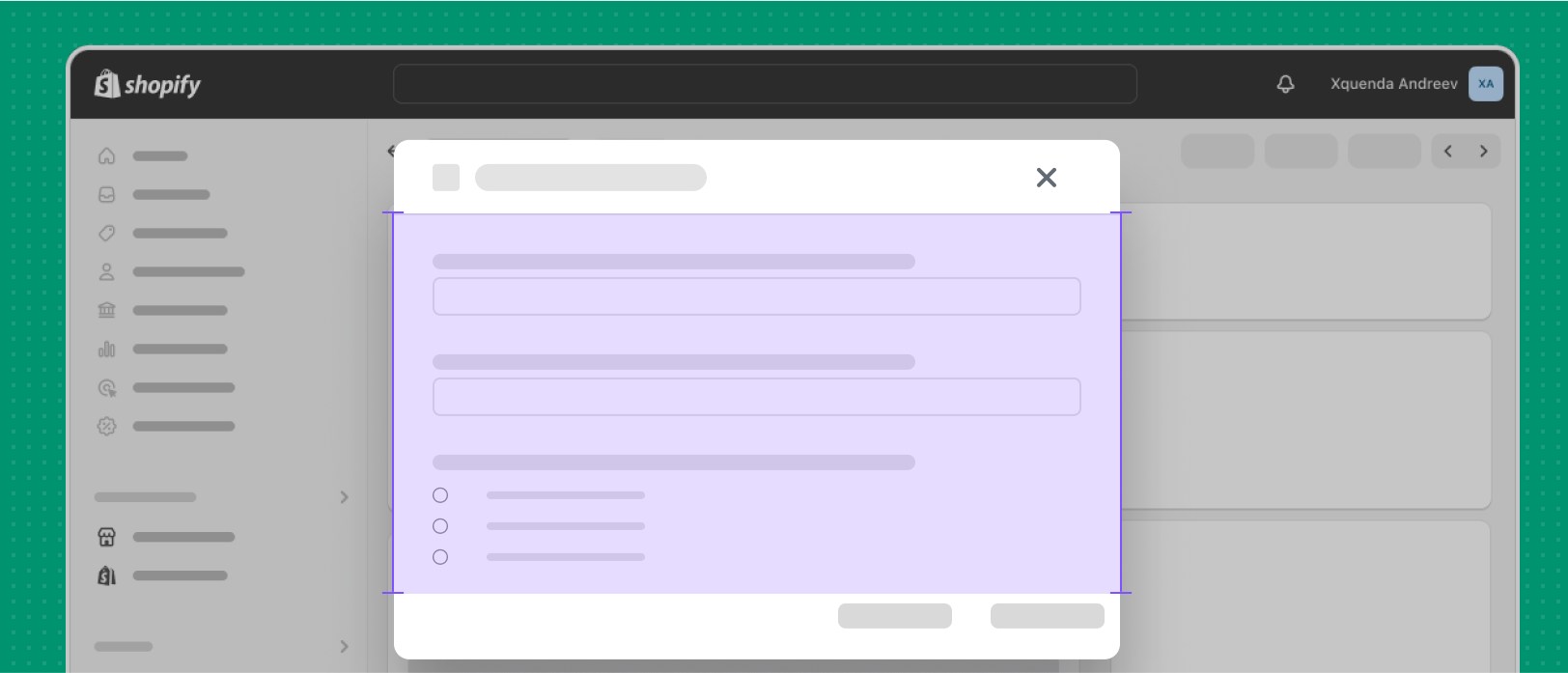 An app block modal with height guidelines overlayed.