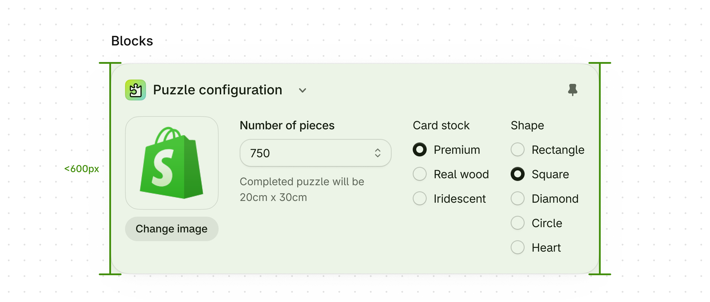 Guidelines indicate the maximum height of an app block.