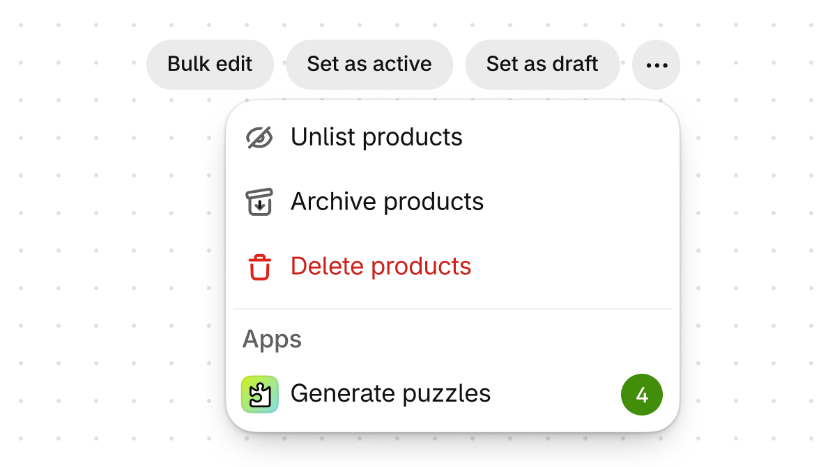The bulk action menu at the bottom of an index page.