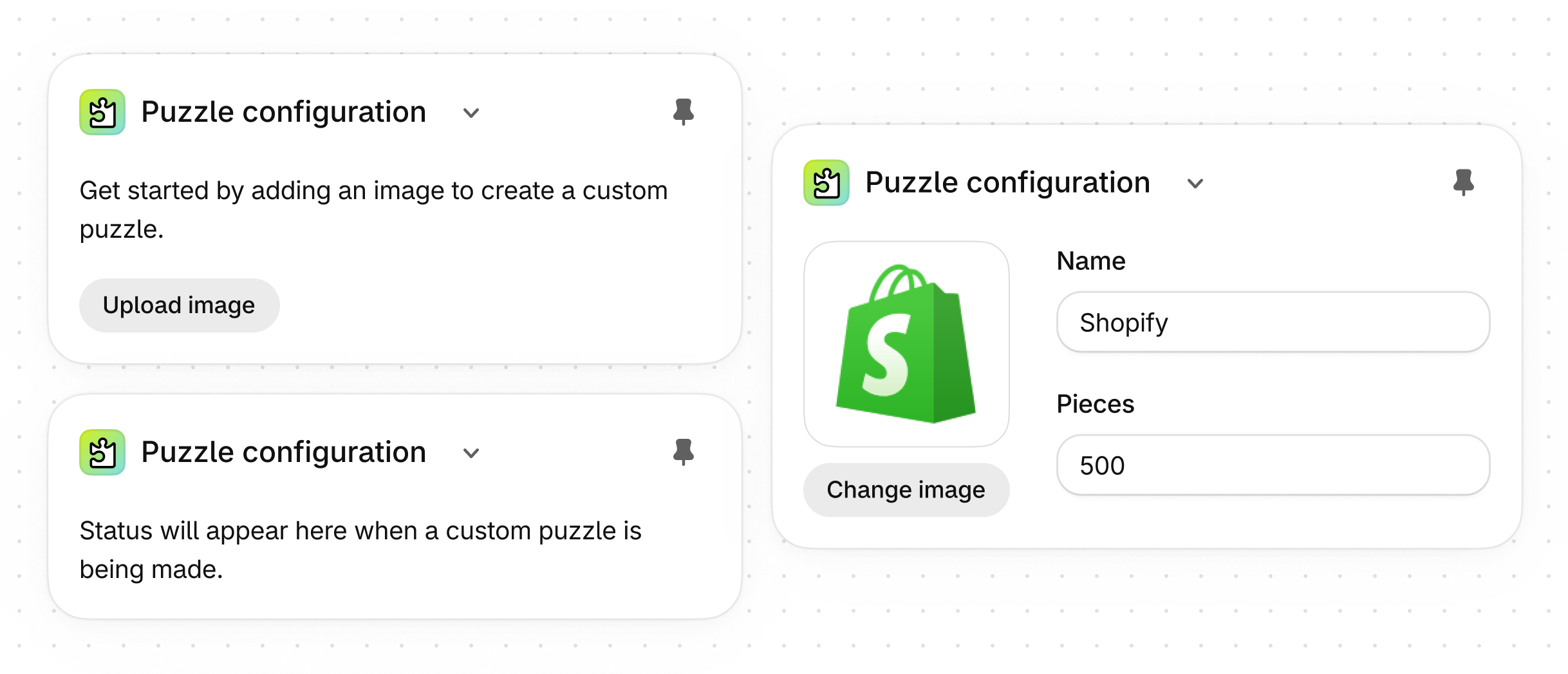 An example of an app block featuring an empty state and a non-empty state.