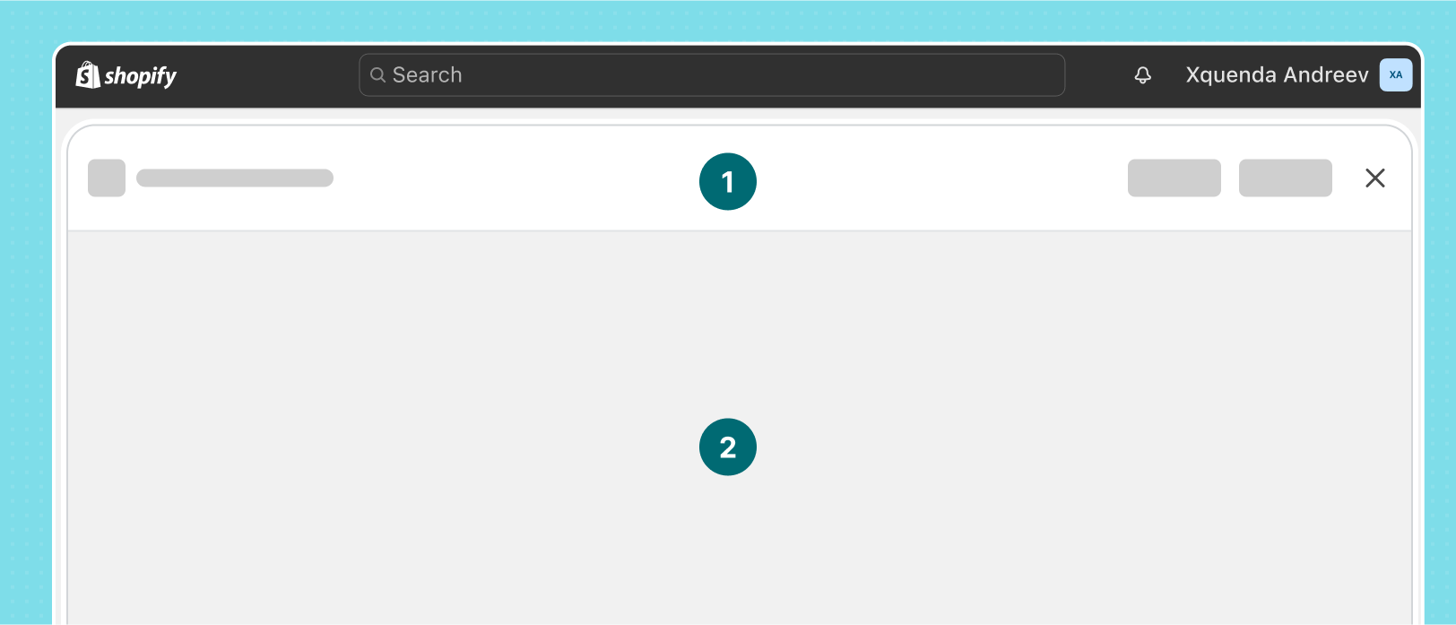 An empty max modal with the modal header at the top and an empty modal body below.