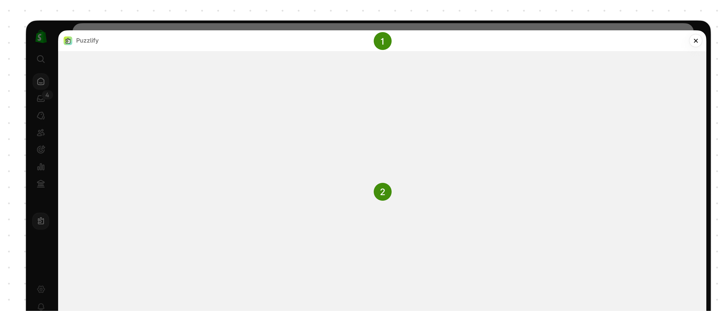 An empty max modal with the modal header at the top and an empty modal body below.