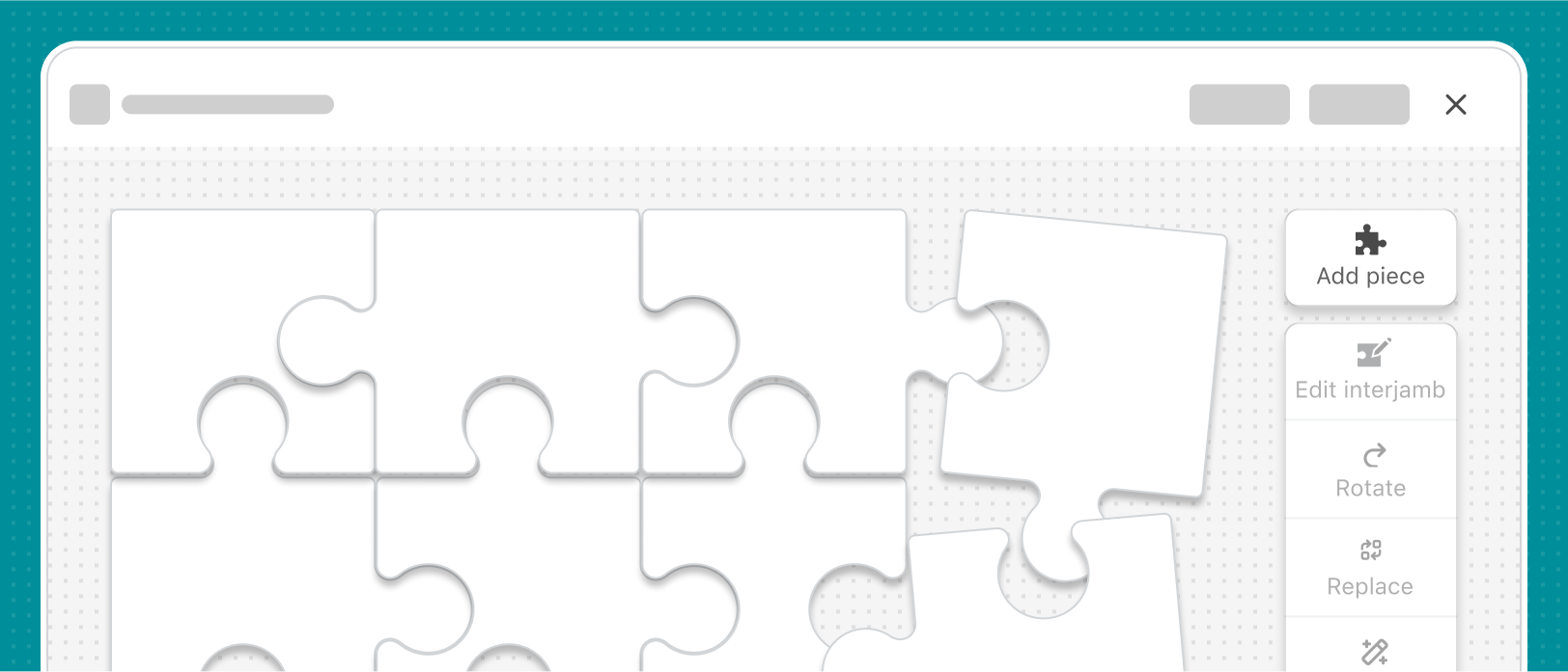 The Puzzlify template editor in a max modal with a wireframed title bar.