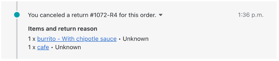 A screenshot of the order timeline in the Shopify admin