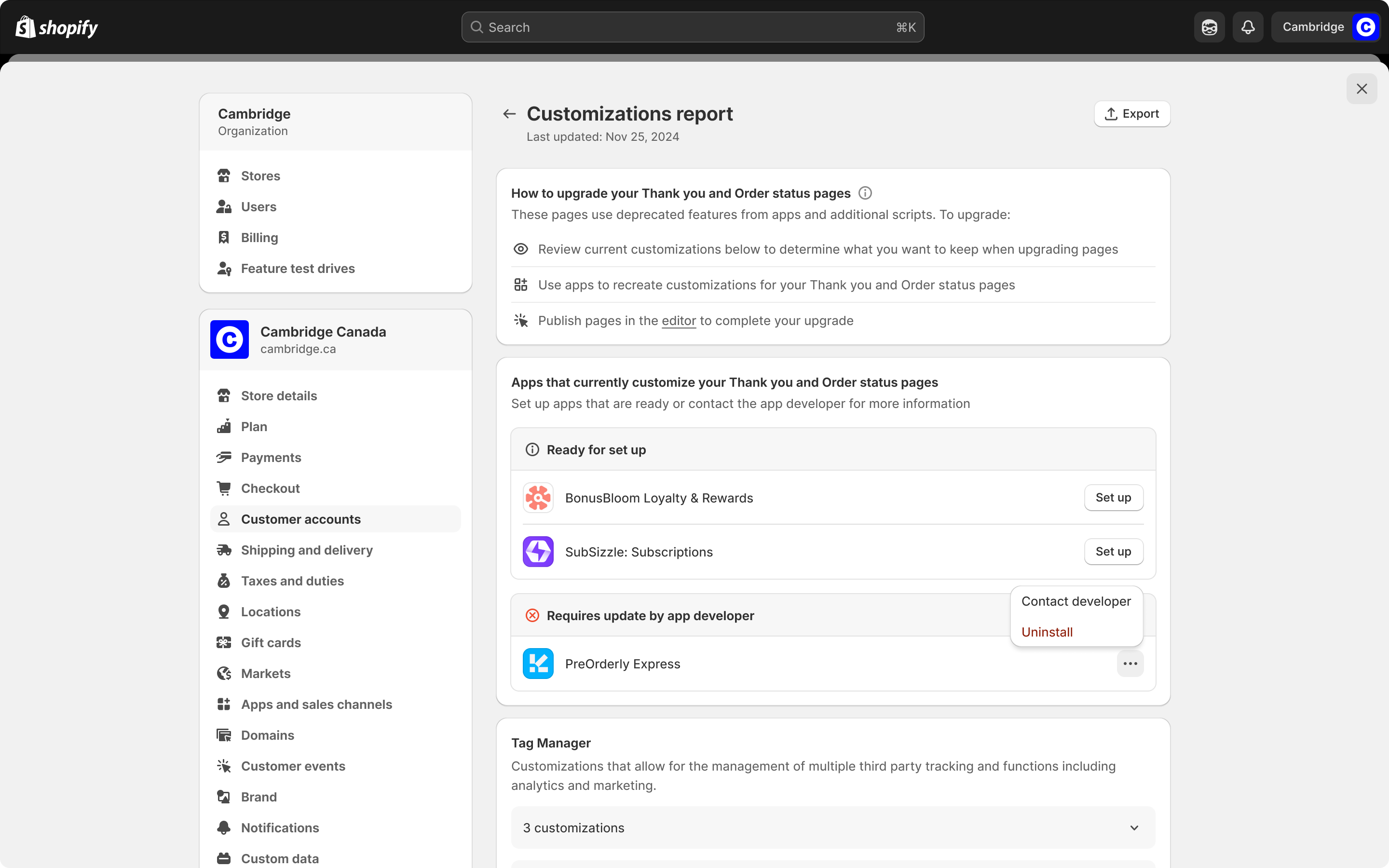 Customizations Report ScriptTags