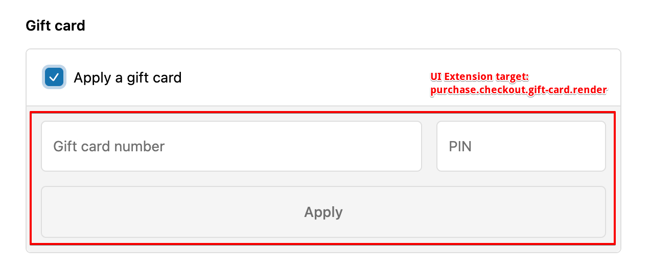 Image of a gift card payment method UI extension