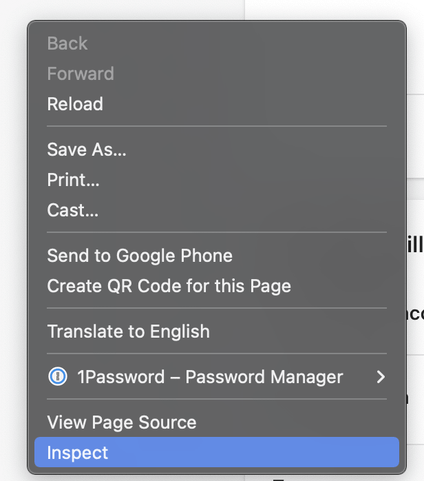 Screenshot showing how to inspect a web page