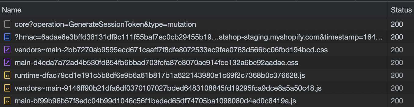 Screenshot showing requests in the network inspector