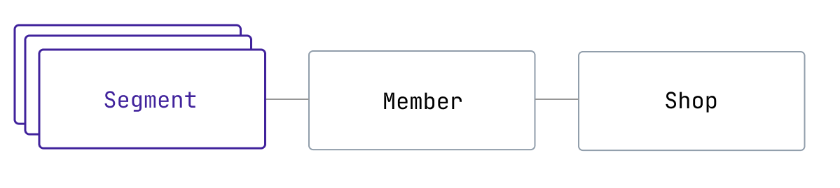 A diagram showing the relationship between a segment, segment member, and shop