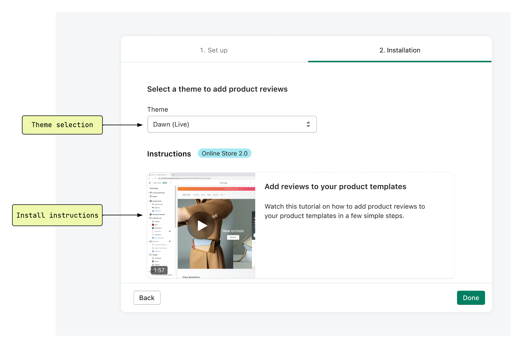 You should prompt merchants to select the theme that they want to use with your app, and provide detailed instructions based on their selection.