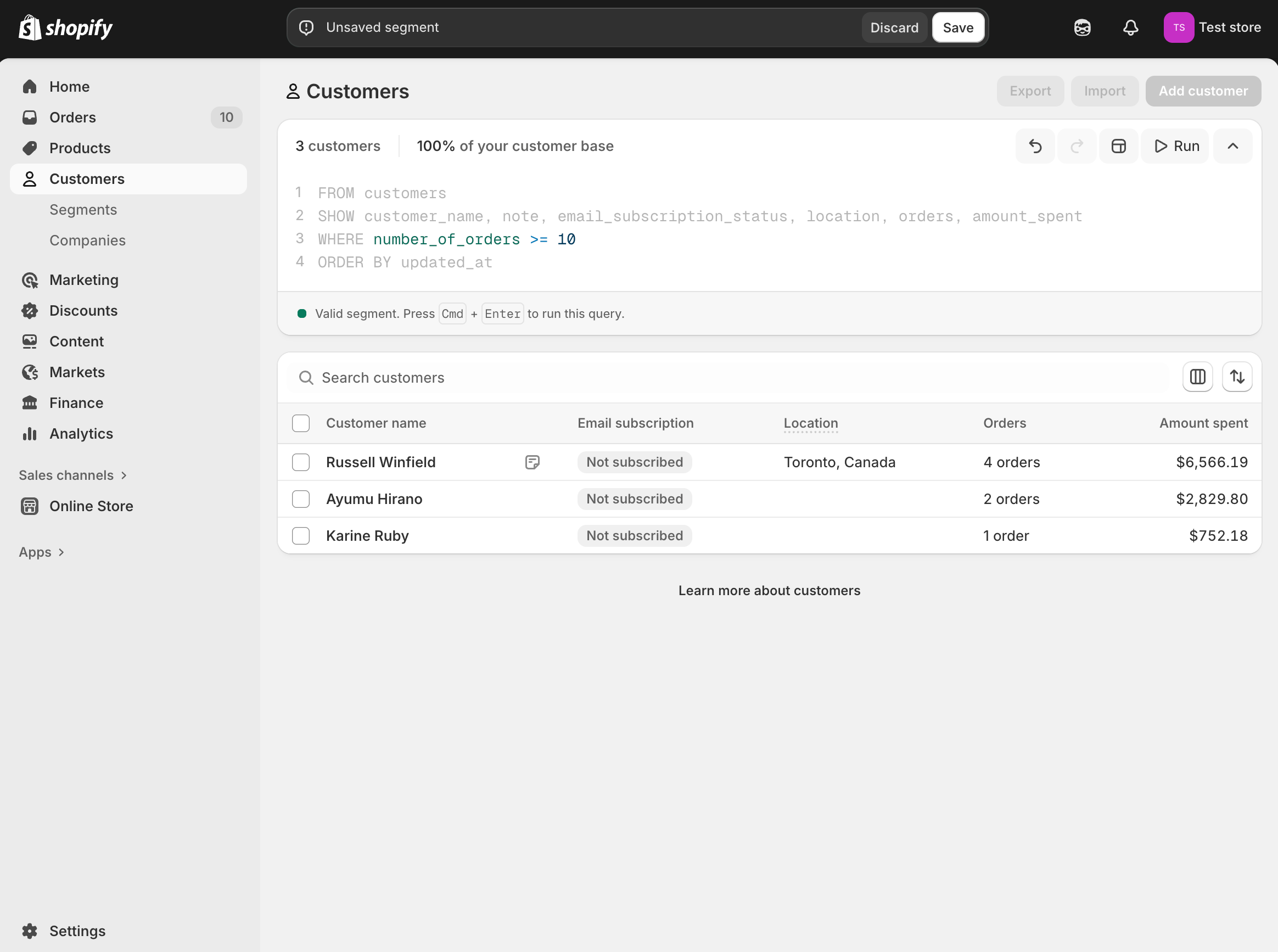 An image showing the query of the customer segment template extension inside the customer segment editor.