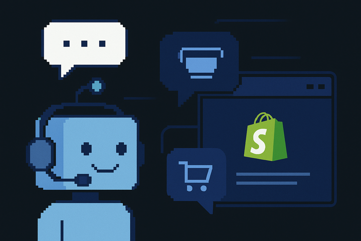 Illustration of a chatbot assistant with a Shopify storefront
