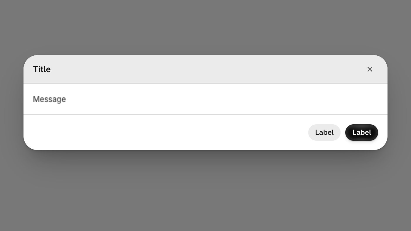 Show a modal. This example opens a modal using the `show` method with a unique modal ID. The modal remains visible until the merchant dismisses it or you call the `hide` method.