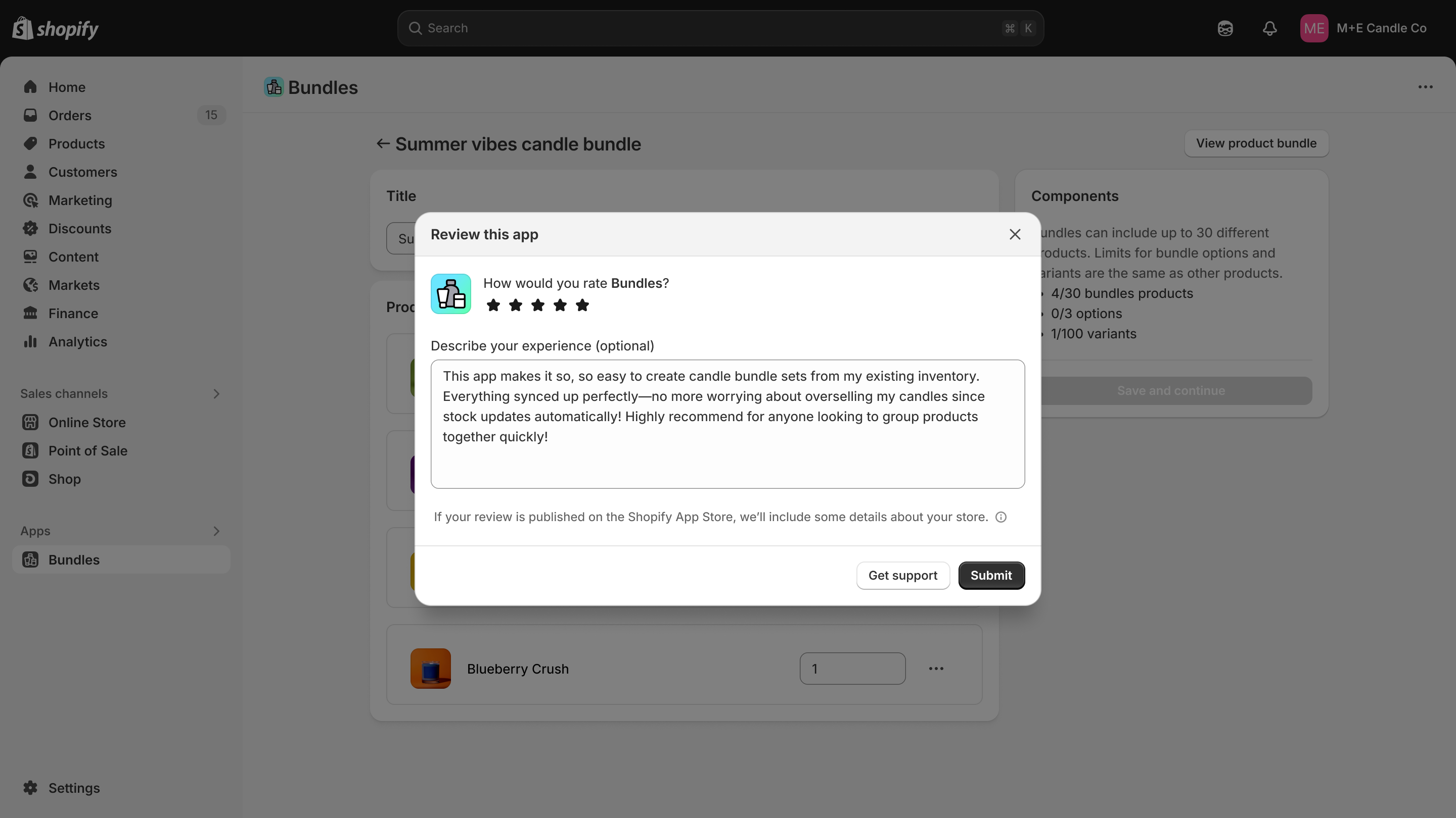 Review modal example