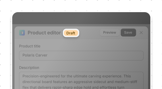 Show status in fullscreen workflows. This example displays a status badge using the `accessory` slot with `tone` for color.