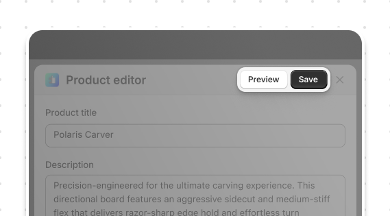 Provide actions in fullscreen workflows. This example adds primary and secondary action buttons to the title bar using page slots.