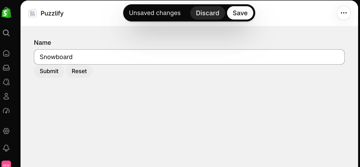 Handle form submission and reset using standard HTML form events.