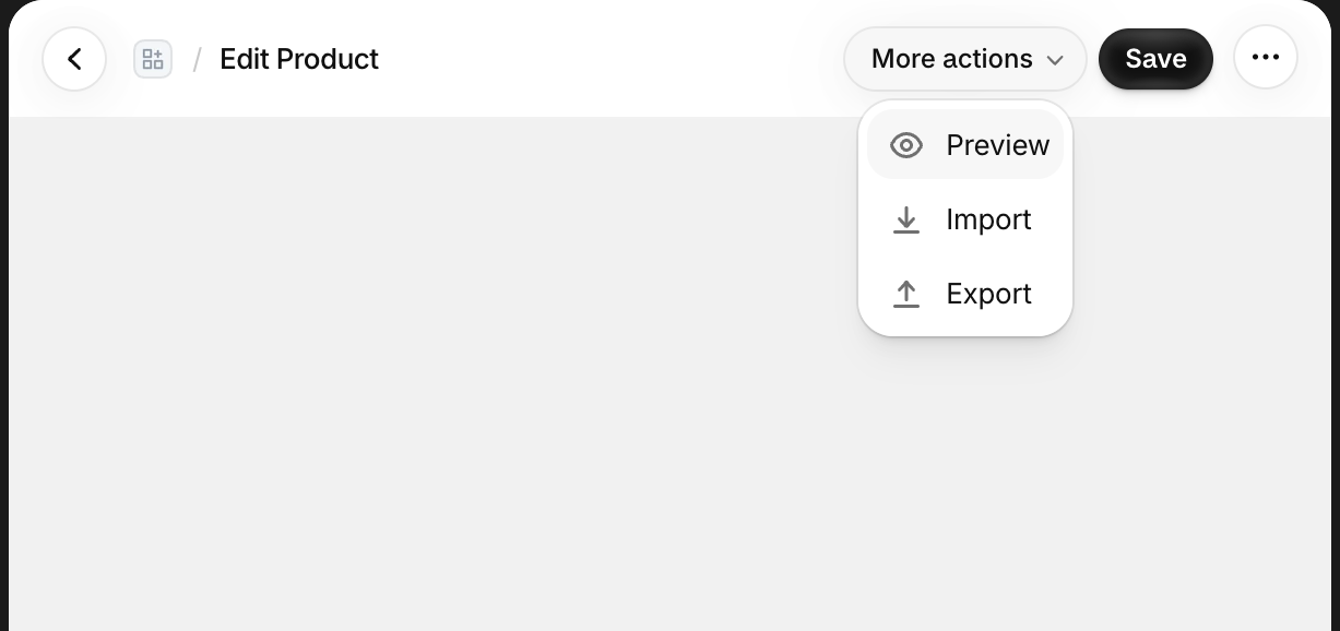Organize multiple actions in a dropdown menu. This example groups secondary actions using `s-menu` with the [`commandFor`](/docs/api/app-home/latest/web-components/actions/button#properties-propertydetail-commandFor) attribute.