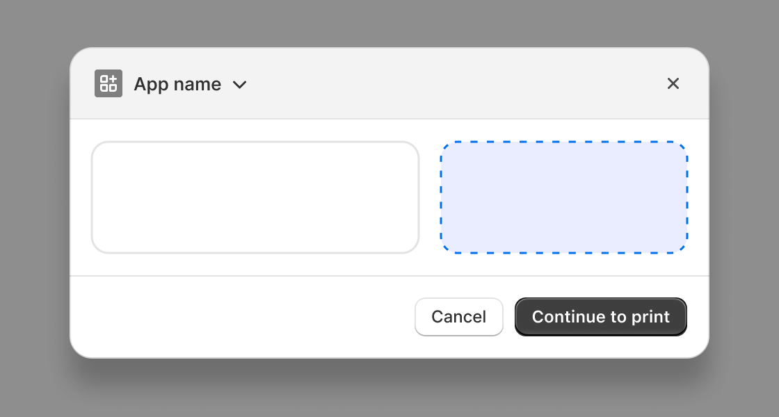 Generate a printable document from a product details page. This example configures an `AdminPrintAction` with a `src` prop that builds a packing slip URL from the selected product ID, and shows a status message while the document loads.