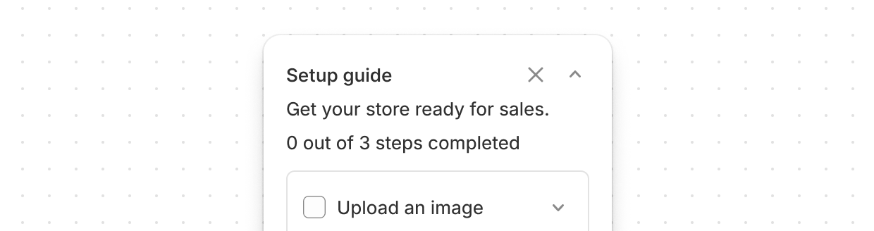 A setup guide pattern showing progress tracking and onboarding steps.