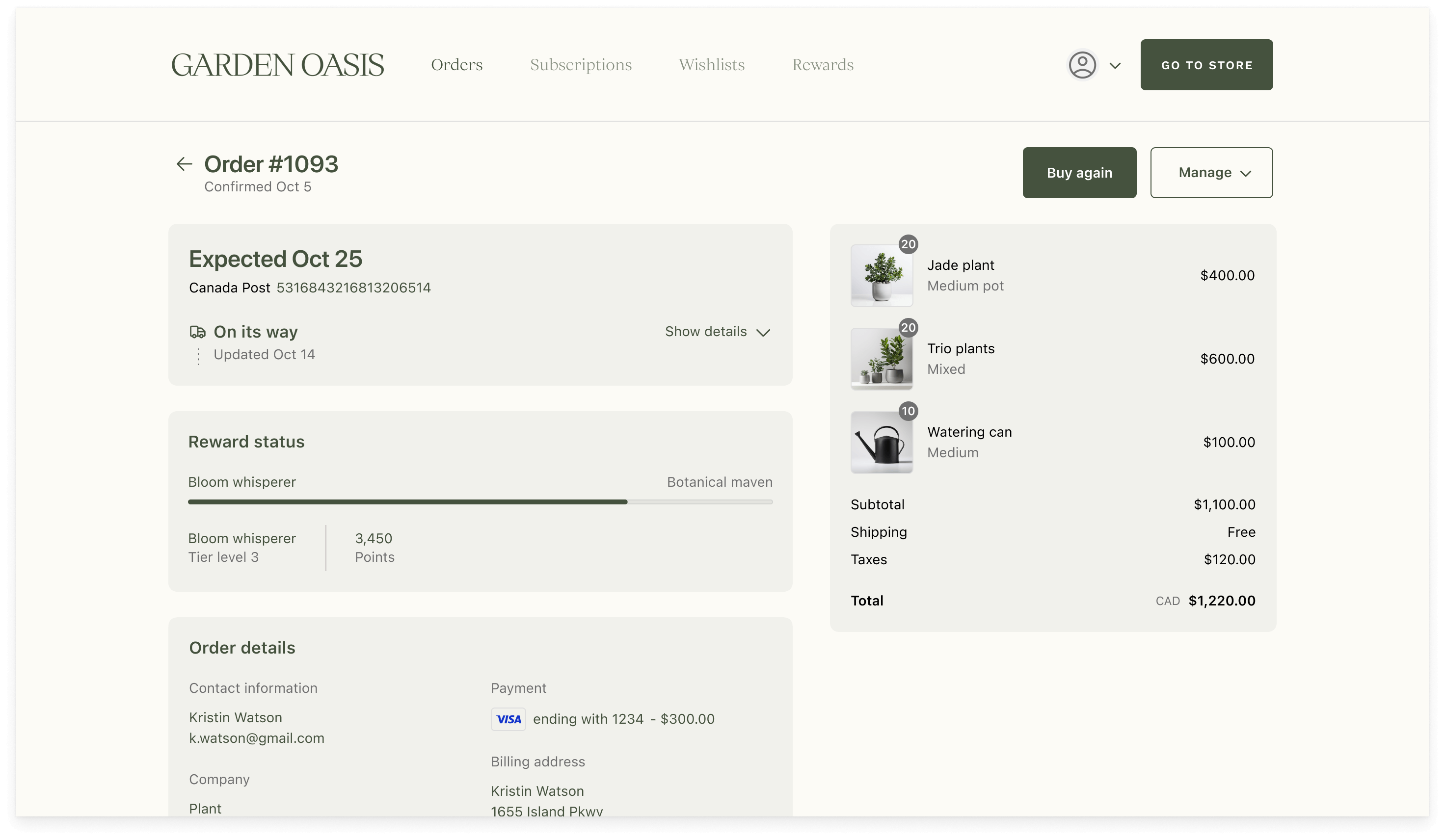 A progress bar showing that the buyer is on their way to reaching the next rewards tier.