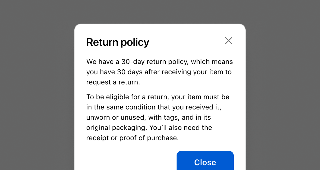 A rendered example of the modal component