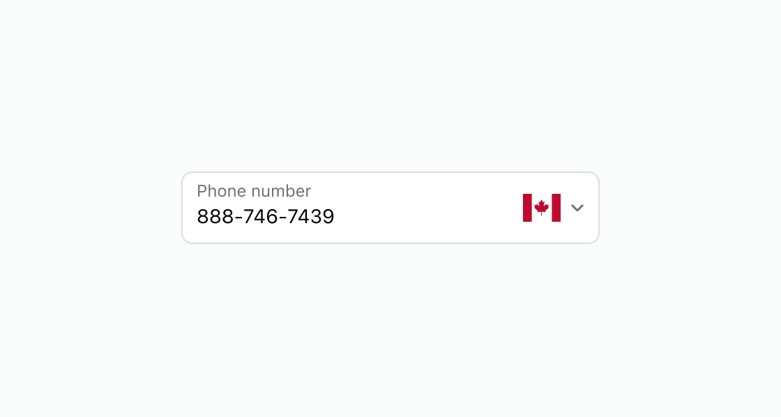 A rendered example of the phone-field component