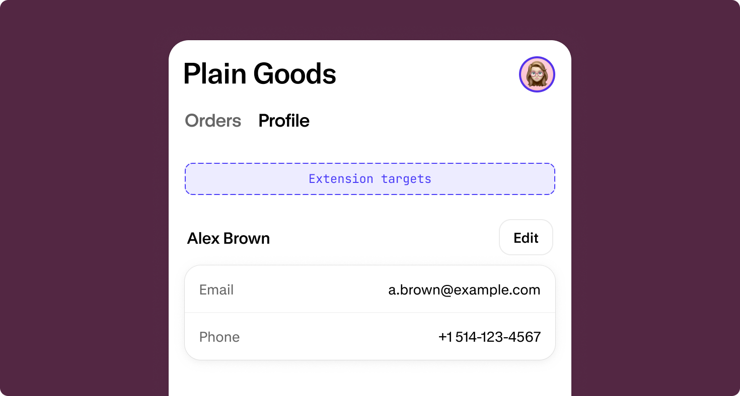 Customer account extension targets overview showing where extensions appear in the customer account interface
