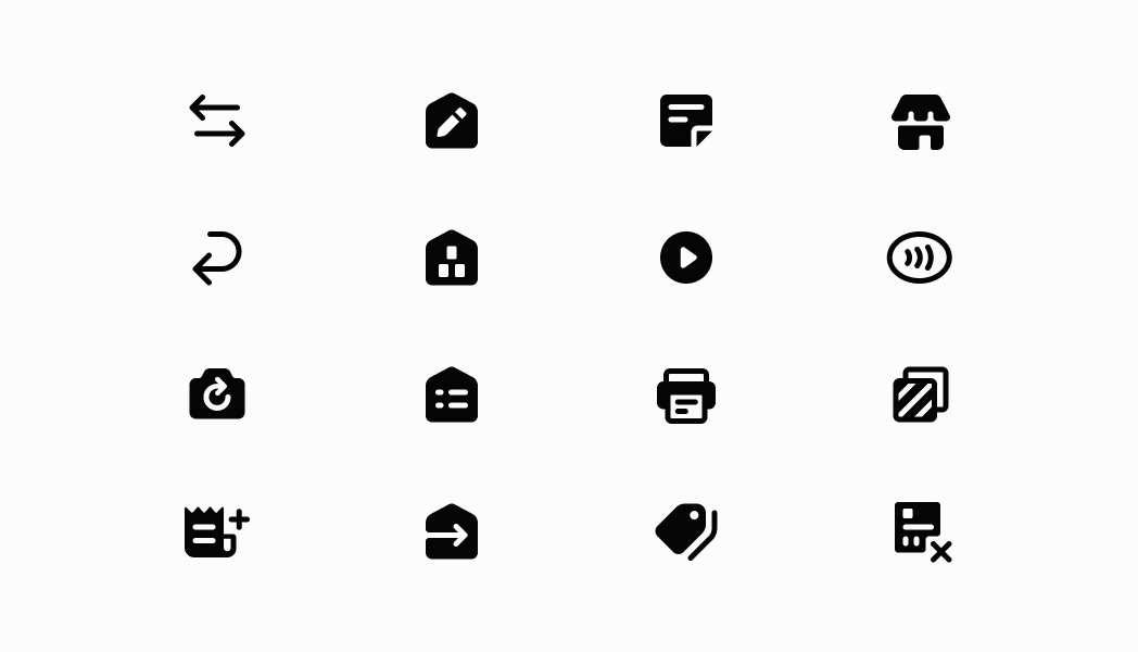 Show icons from the POS catalog to represent actions or statuses consistently. This example demonstrates rendering icons that enhance navigation, provide visual context alongside text, and maintain visual consistency across the interface with automatic scaling for different screen densities.