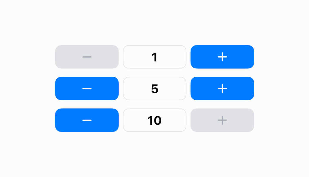 Adjust numeric values with visual increment and decrement controls. This example demonstrates a Stepper with customizable step values and min/max constraints, supporting both button clicks and keyboard input for quantity adjustments or numeric configurations.