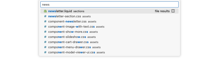 The search UI in the code editor searching by filename