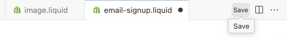 A partial code editor showing an unsaved file next to the save button