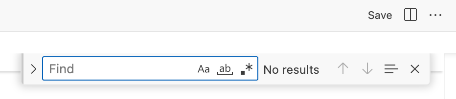 The search UI within a file in the code editor