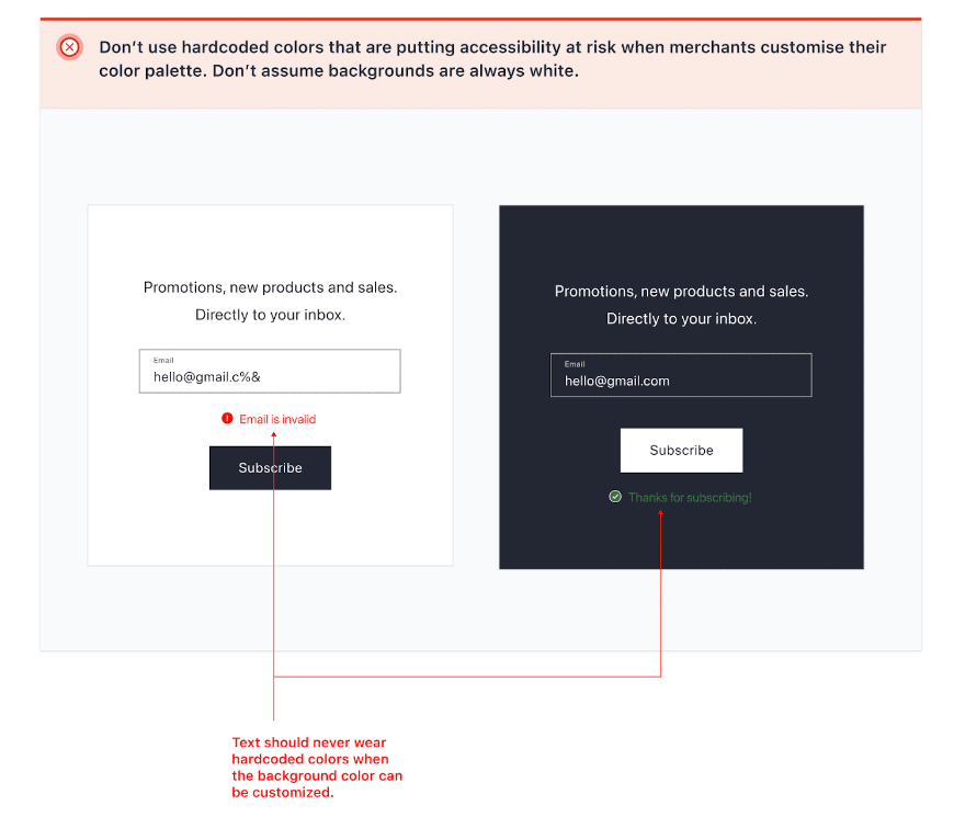 Hardcoded color risk example continued