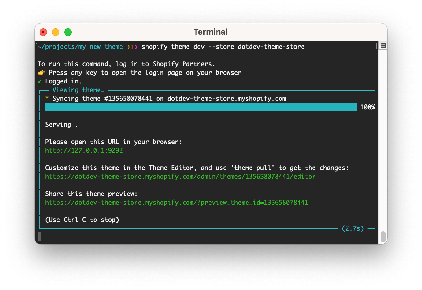 An image showing how to start a local development server.