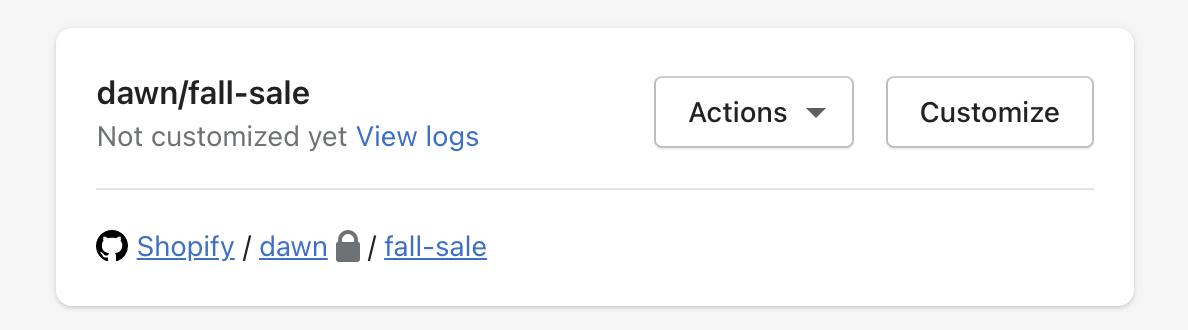 The card for a theme that's connected to GitHub