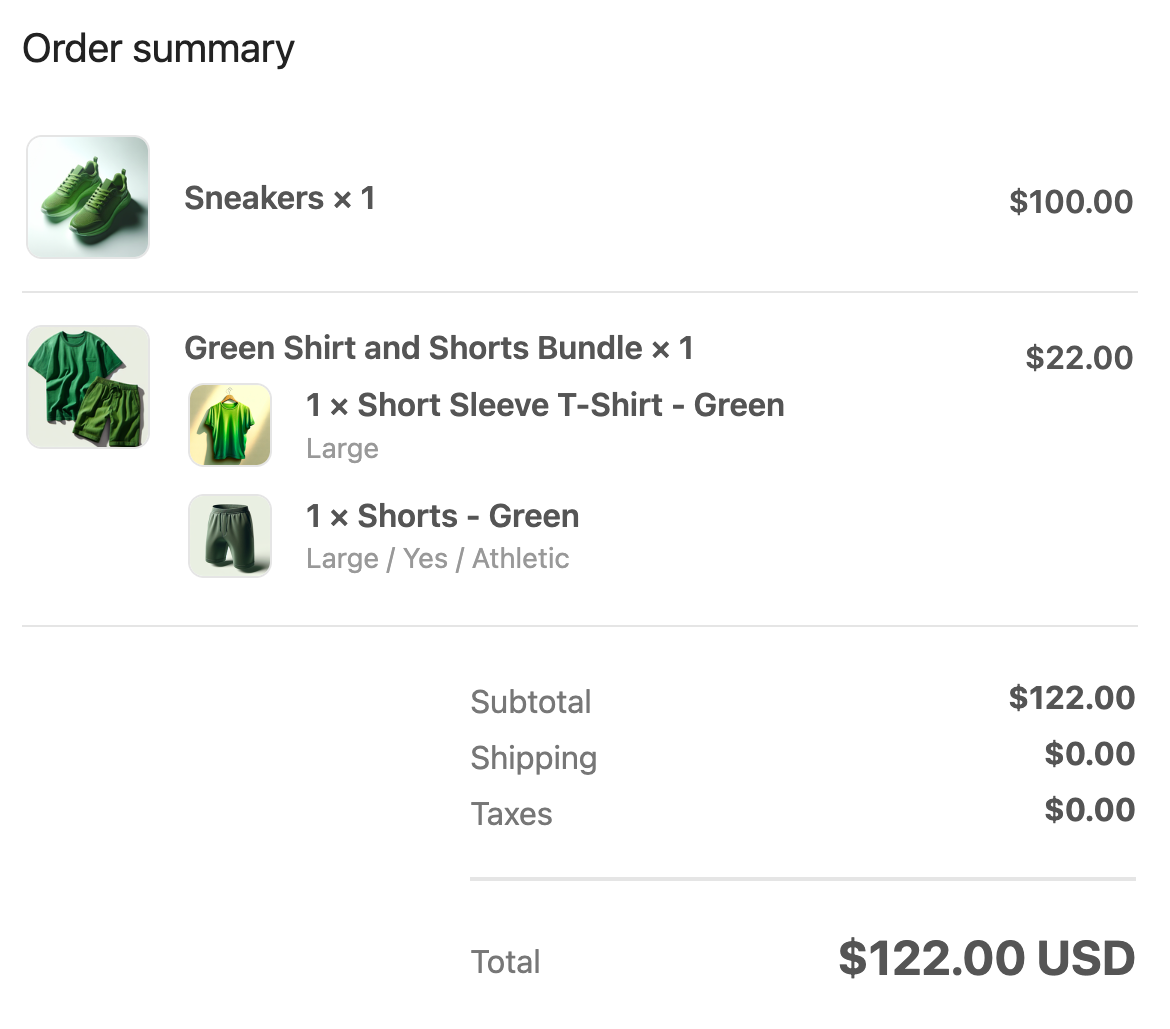 Order confirmation email that lists a bundle of products grouped