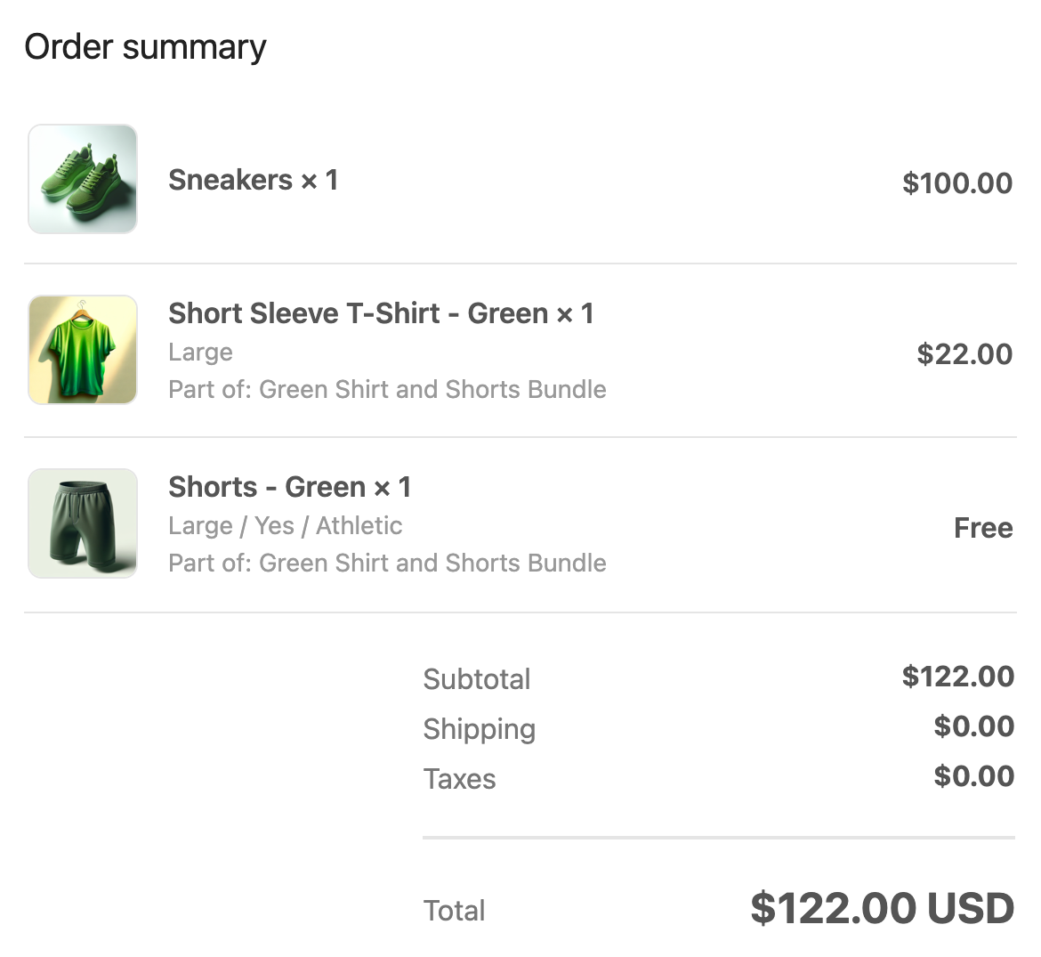 Order confirmation email that lists a bundle of products ungrouped