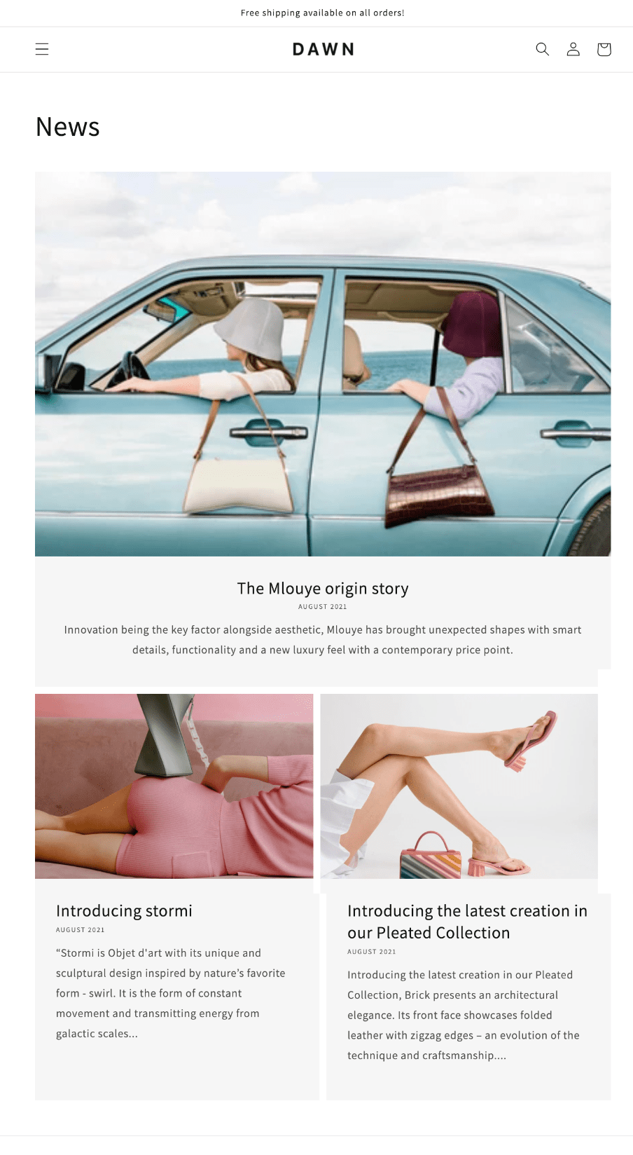 An example of the blog template in Dawn
