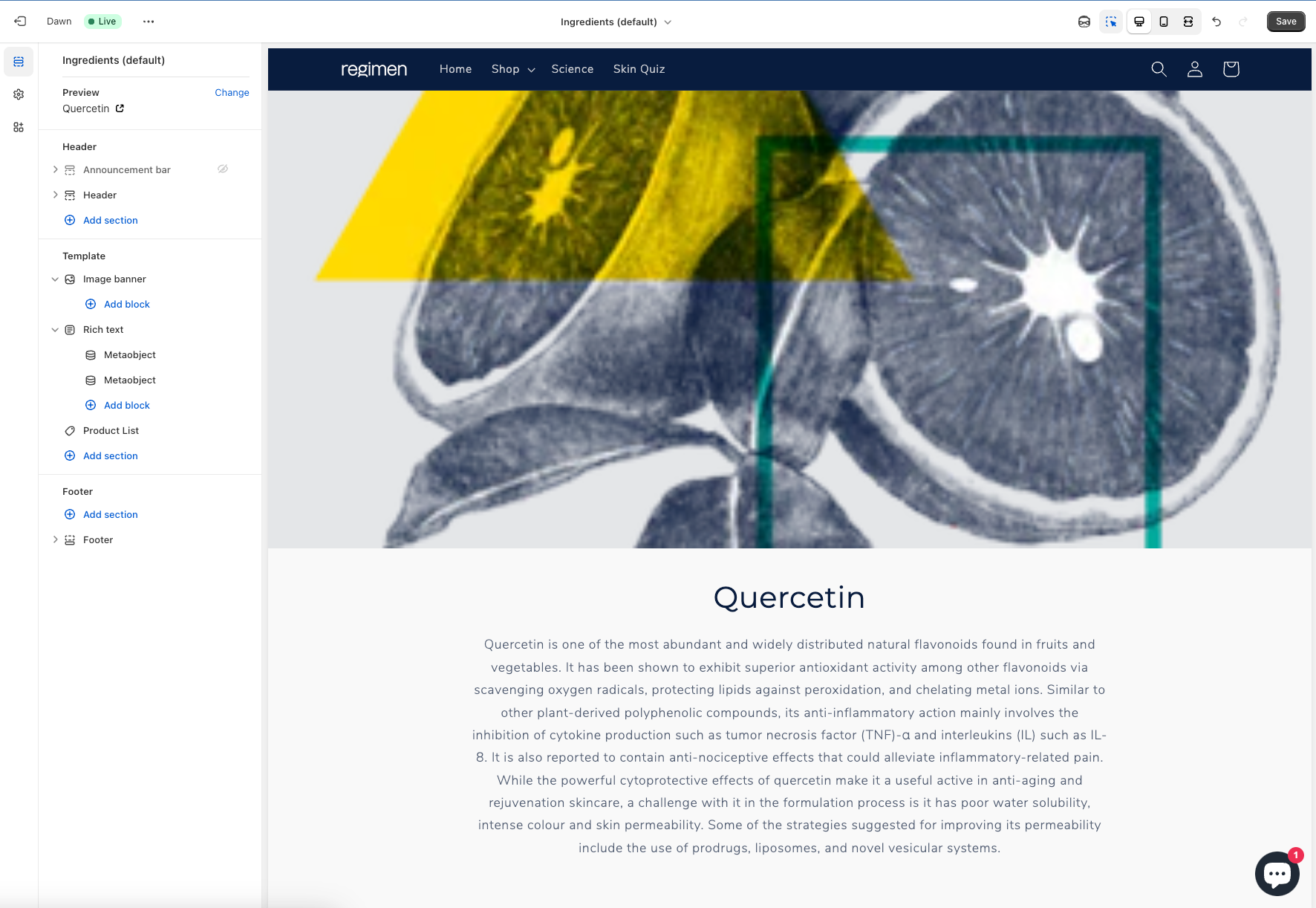 An example of the Metaobject Pages template in Dawn